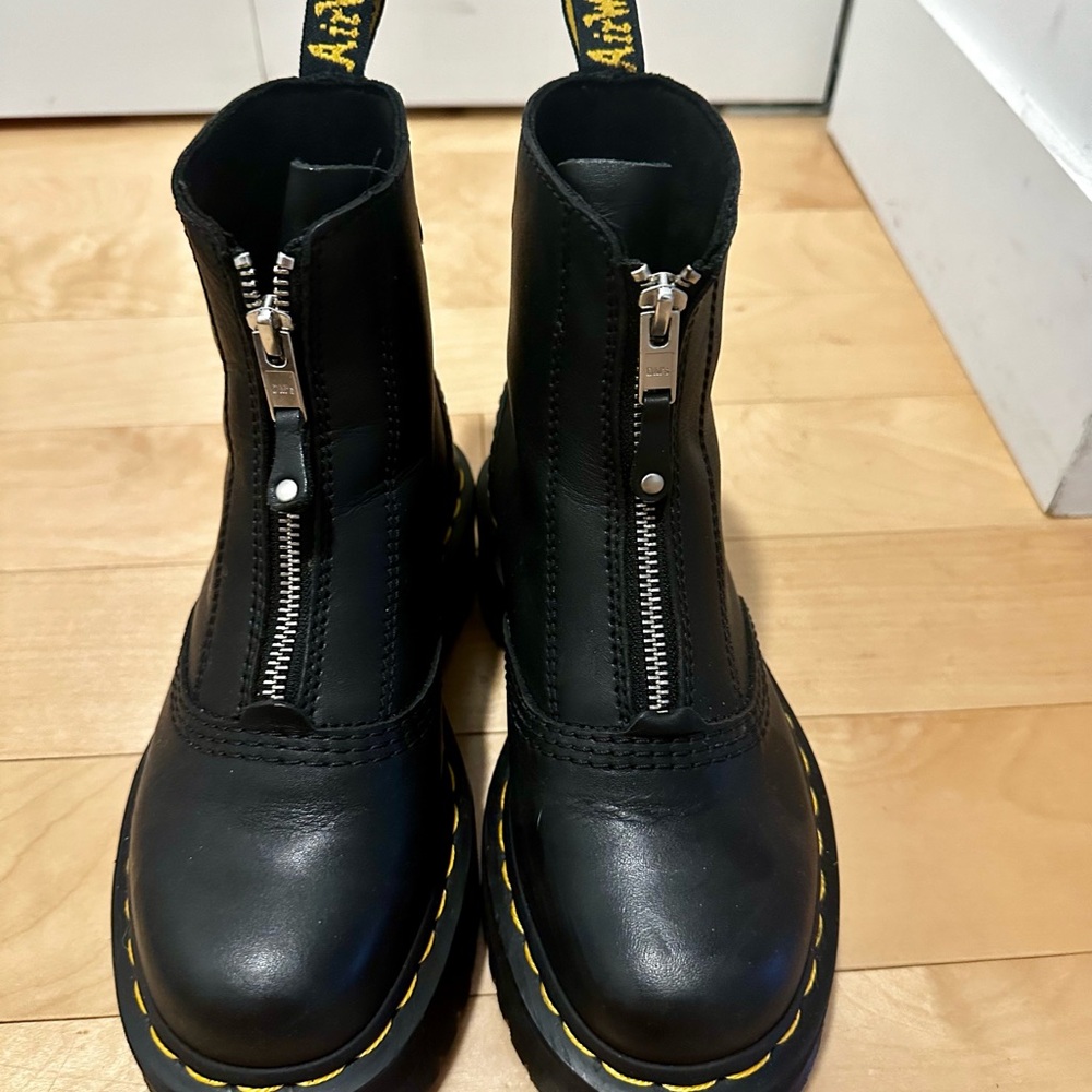 Dr. Martens Black Combat Boots with Yellow Stitching